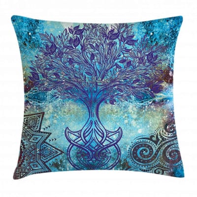 ABAKUHAUS Grunge-kussenhoes – Dubbelzijdig bedrukt – 45x45 cm – turkoois/bruin, rits