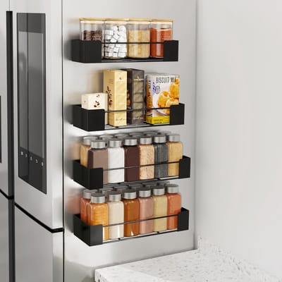 Unyqoos® Multifunctioneel Magnetisch Kruidenrek voor Keuken en Woonruimte, 4-delige Set, Zwart