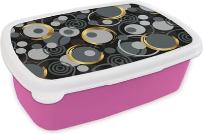 Broodtrommel Roze - Lunchbox - Brooddoos - Goud - Cirkel - Patronen - 18x12x6 cm - Kinderen - Meisje