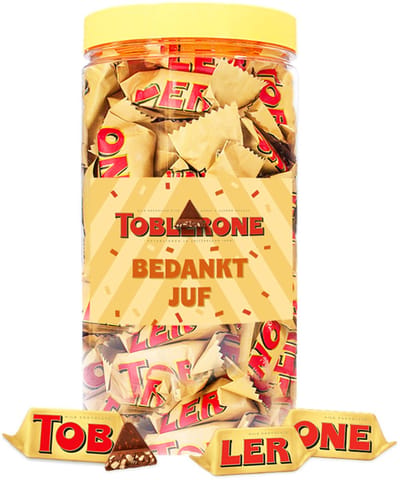 Toblerone Tiny chocolade "Bedankt juf" - cadeau voor juf - einde schooljaar - bedankt de leerkracht - chocoladecadeau - melkchocolade met honing, amandel en nougat - 500g