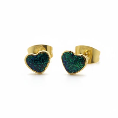 Aramat Jewels | Oorbellen | Stalen Emaille oorbellen hartje met glitters | Zwart | |6mm | Staal | Kinderen, Volwassenen | Verkleurd niet
