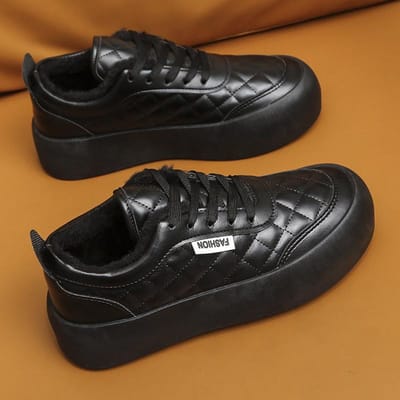 Volledig Zwart Leren Werkschoenen Antislip Damesschoenen Grote Maat Boardschoenen Dames Lente Brede Voeten Dikke Voeten Casual Sportschoenen 40 black