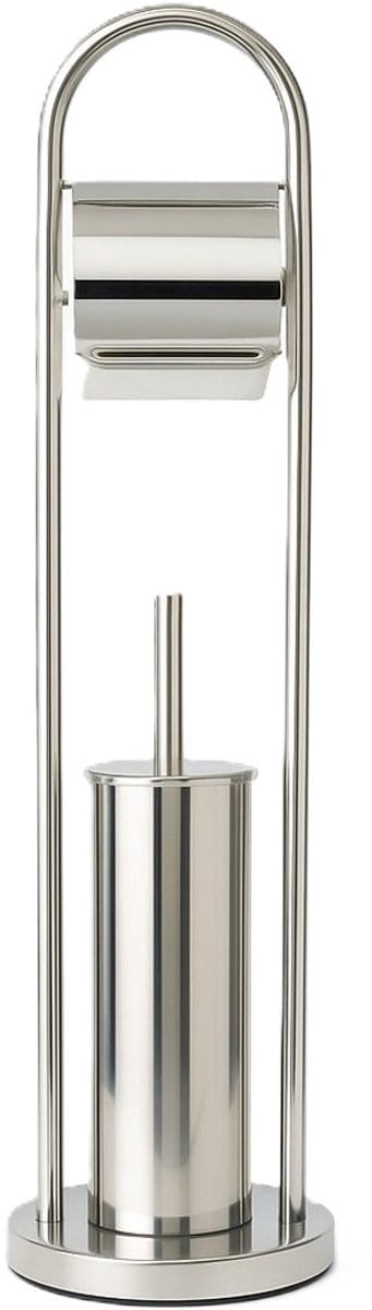 Ceruzo Toiletbutler Vrijstaand – RVS – Glanzend-80 cm – WCRolhouder + Borstel – Luxe Badkameraccessoire