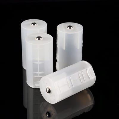 Batterij Adapter Converter - AA naar D Converter - Noodstroomvoorziening - Veilig en stabiel ontwerp - 4 stuks - Transparant Wit