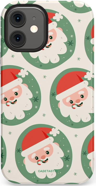 Casetastic hoesje geschikt voor Apple iPhone 12 Mini - Dubbellaagse bescherming - Zuurstok Groen Witte Kerstman - Fashion Case - Wit Saliegroen Crème Terracotta