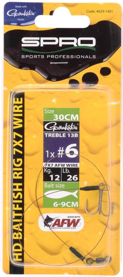 Spro Heavy Duty Baitfish Rig 7 x 7 - 30 cm - enkele haak + dreg - haakmaat 6