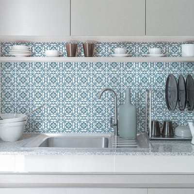Zelfklevende tegelmuurstickers voor keuken en badkamer - 24 Azulejos Messina tegelstickers - 24 stickers 10x10cm