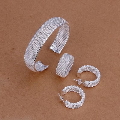 925 Zilveren Kerstcadeau Vrouwen Dame Net Bruiloft Feest Geschenken Bangles Stud Oorbellen Ring Mode Fijne Sieraden Set S249 7 gray