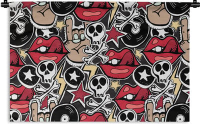 Wandkleed - Wanddoek - Rock - Rock 'n roll - Patroon - Doodshoofd - 90x60 cm - Wandtapijt