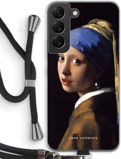 Case Company® - Hoesje met koord geschikt voor Samsung Galaxy S22 hoesje met Koord - The Pearl Earring - Telefoonhoesje met Zwart Koord - Bescherming aan alle Kanten en Over de Schermrand