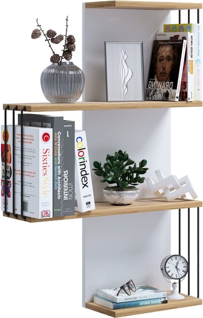 VCM Modernes Hängeregal aus Holz – platzsparendes Wandregal Dolira L, 98 x 68 x 19 cm, elegantes Aufbewahrungs- und Bücherregal für Wohnzimmer, Büro & Flur