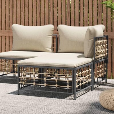 Tuinhoekbank Polyrotan - Buitenbank Beige Kussen - Ontspannen in de tuin - Modulair Ontwerp