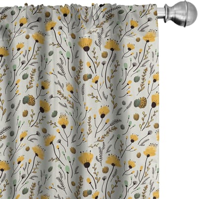 ABAKUHAUS 2x75x175 cm – Microvezel Gordijnset – Halfdonkerend, Digitaal geprint, Geel/Zeegroen/Zwart