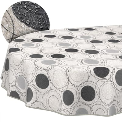 ANRO Tafelkleed Grijze cirkels Grijs Ovaal 160x140cm Met sierband Afwasbaar Waterafstotend