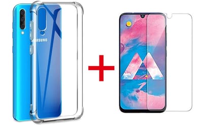 HB Hoesje Geschikt voor Samsung Galaxy A50/ A30s - Anti Shock Hybrid Back Cover + Tempered Glazen Screenprotector - Transparant