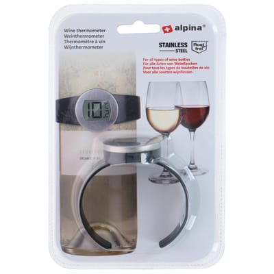 alpina Wijnthermometer - Plaatsing om Wijnfles - Past op alle Wijnflessen - RVS - Zwart/Zilver