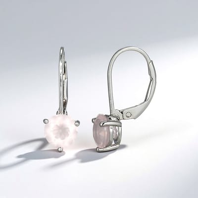 Cavill - 925 Sterling Zilver Gerhodineerde Oorbellen - Braziliaanse Rozenkwarts 1,035 ct - Rond Geslepen Roze Edelsteen - Elegante Dames Oorbellen
