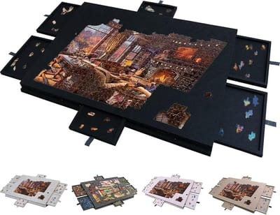 Draagbaar Puzzelbord - Puzzeltafel Opbergvakken - Puzzelplezier Thuis - Kantelbaar Met Laden - 77x54cm - Zwart