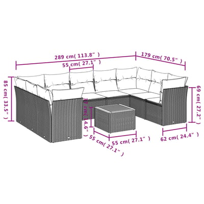 vidaXL - 10-delige - Loungeset - met - kussens - poly - rattan - beige