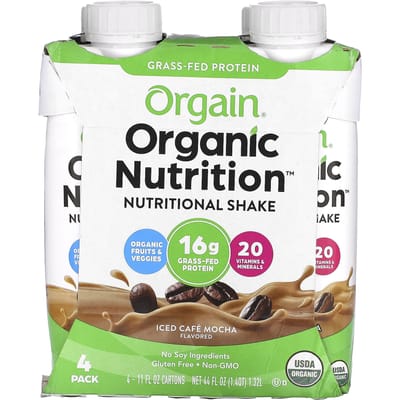 Orgain, Nutrition biologique, Shakes nutritifs, Café glacé moka, 4 paquets, 325 ml (330 ml) chaque