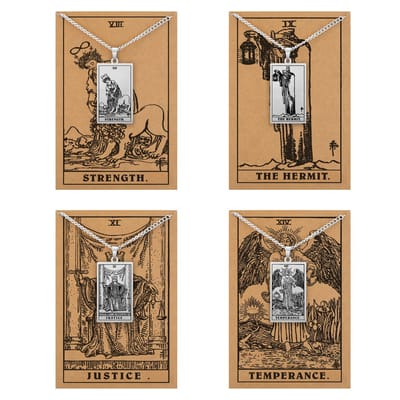 Tarot Ketting 8 | 9 | 11 | 14 bundel - Balans & Levenskunst - Zilverkleurig Stainless Steel - Inclusief Rider-Waite Kaartjes - 60cm - Pax Amare