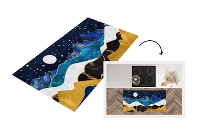 Keukenloper - Loper keuken - Goud - Blauw - Marmer - 120x60 cm - Keukenloper vinyl