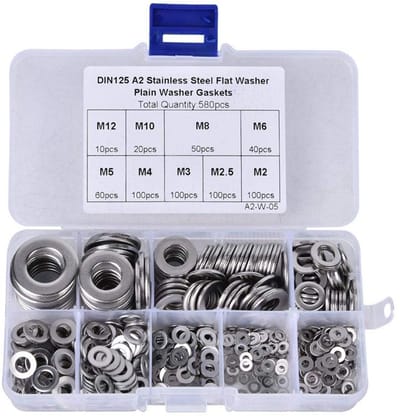 Dailygoody - Unterlegscheibe - Onderlegschijven Set - Roestvrij staal - M2 M2,5 M3 M4 M5 M6 M8 M10 M12 - Voor elektrische aansluitingen - 580PCS