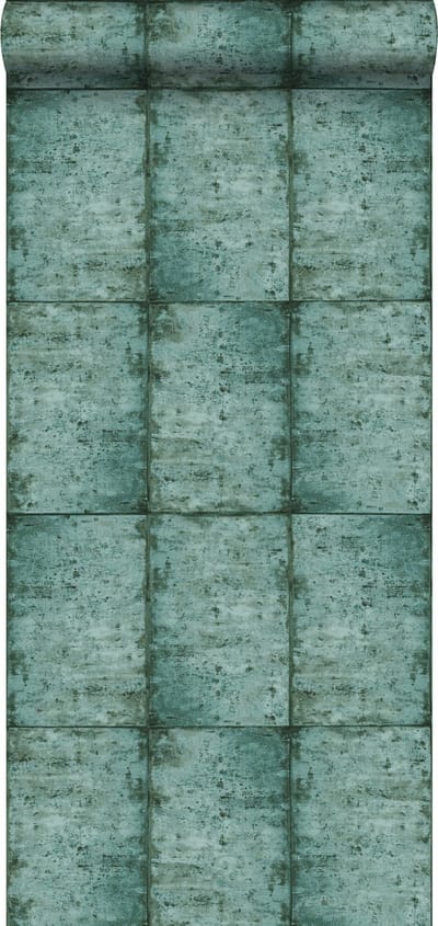 ESTAhome behang zinken platen smaragdgroen - 53 cm x 10.05 m - 138879