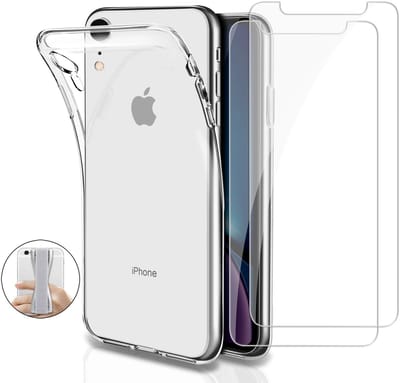 Hoesje Ultraslank geschikt voor iPhone xr backcover siliconen Transparant en 2 stuks ScreenProtector Gehard Glas