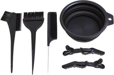 6-delige Haarverfset bestaat 1 haarverf kwast，1 haarverf kom, 1 dubbelzijdige haarverf kam, 1 puntkam，2 alligator haarclip
