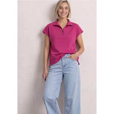 Mouwloos shirt met Silk-Look en ritssluiting