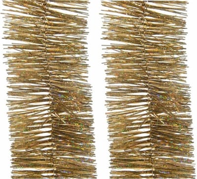 Decoris kerstslingers - 4x - goud glitter - 270 cm - folie/lametta slinger - kerstboomversiering