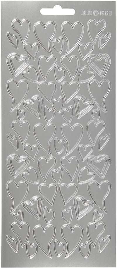 Stickers, harten, vel 10x23 cm, zilver, 1 vel