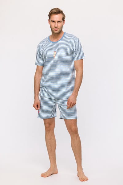 Woody Jongens-Heren Pyjama blauw-witte streep - maat 128/8J