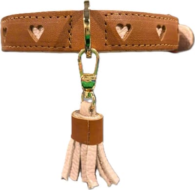 Cavlicious® honden halsband leer - handgemaakt - topkwaliteit - met hartjes en tassel - roze - XL