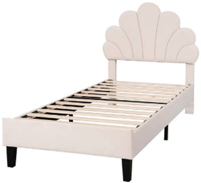Bed-Kinderbed-90x200 cm-kinderbed met verstelbaar hoofdeinde en lattenbodem- fluweel- Beige.