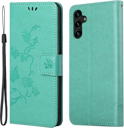 Coverup Hoesje - Geschikt voor Samsung Galaxy A13 5G / A04s Hoesje - Coverup Bloemen & Vlinders Book Case - Mintgroen