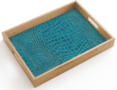 Dienblad hout 40x30 cm - Schootdienblad - Krokodillenleertextuur - Blauw - Exotisch - Borrelplank rechthoek - Plateau dienbladen