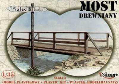 Mirage Hobby Modelbouwpakket Militaire voertuigen - 353020 Wooden Bridge with Handrail and Roadsign Plastic - 1:35 - Modelbouw