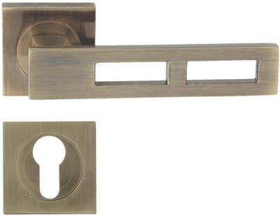 DOMINO TOM II QR M3 - Deurklinkset PZ - Graffiti Bruin - Vierkant Rozet - Aluminium - Industrieel - Modern