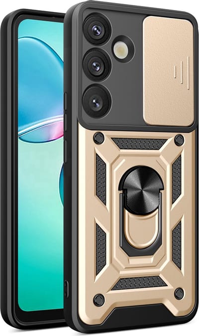 MobyDefend Hoesje - Geschikt voor Samsung Galaxy S25 Plus (S25+) - Pantsercase Met Draaibare Ring - Goud