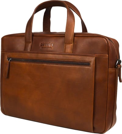 DSTRCT Lederen Business Laptoptas - 17 inch laptopvak met rits - Cognac - Luxe volnerf leder