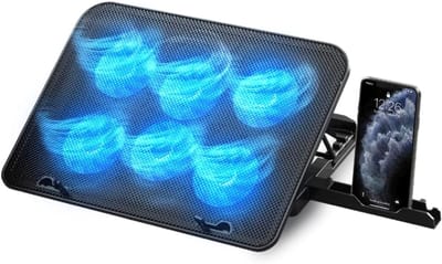SNJY® Laptop Cooler - Laptop Koeler - Laptop Cooling Pad - Laptop Standaard - 12-17 Inch - 6 Ventilatoren - 5 Hoogtes - Zwart