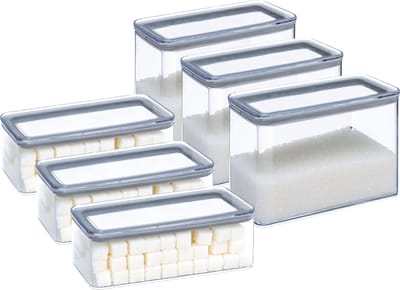 5Five Voorraadpotten set 6x - keuken/voedsel - kunststof - 1000/2000 ml - luchtdicht deksel