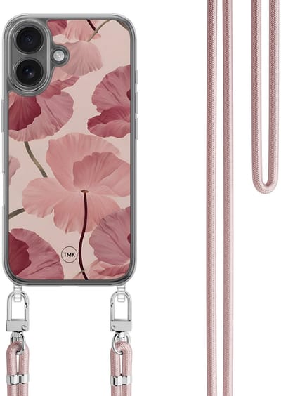 Casevibes - Telefoonhoesje met koord - Geschikt voor Apple iPhone 16 - Vintage blossom - Roze - Bloemen