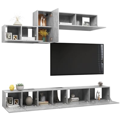 vidaXL - 6-delige - Tv-meubelset - bewerkt - hout - betongrijs