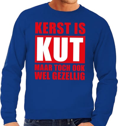 Bellatio Decorations Foute Kersttrui - Kerst is kut - blauw - heren - sweater - kantoor - lange mouwen - kersttruien S