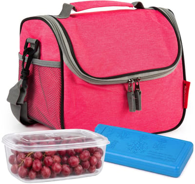 Plasticforte Lunchtas / koeltas set - 3-delig - rood - 26 x 20 x 17 cm - kantoor / school lunch