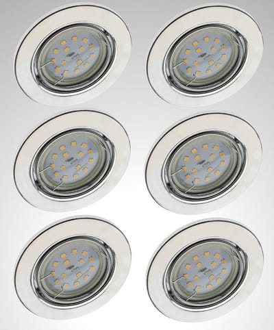Trango Set van 6 IP23 LED inbouwspots 6729-068-5WAK chroom incl. 6x 5 Watt GU10 LED lamp 3000K warm wit & GU10 fitting, badkamerlamp, plafondlamp, plafondspot