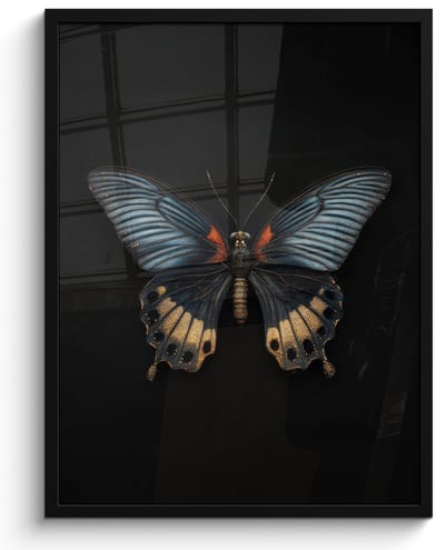Poster in lijst - Fotolijst 50x70 cm - Posters - Vlinder - Metaalachtig - Geometrisch patroon - Posterlijst zwart - Decoratie - Wanddecoratie woonkamer - Muurdecoratie slaapkamer